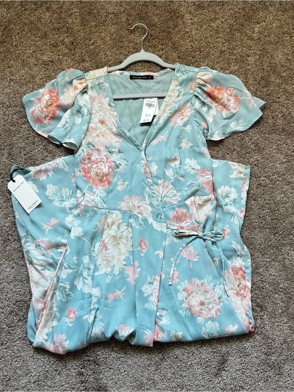 Abercrombie & Fitch Women’s S Green Pink Floral Chiffon Wrap Maxi V-Neck Dress
